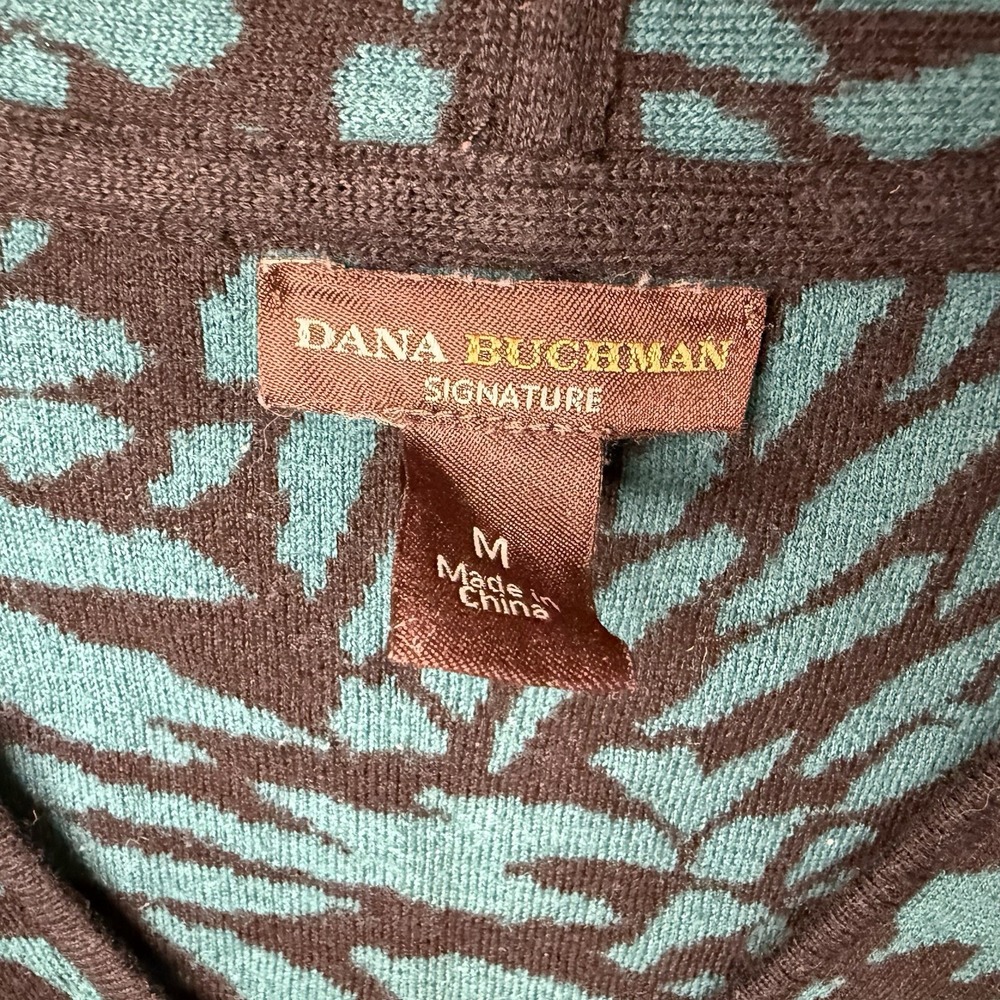 Dana Buchman Women's Long Sleeve Teal Animal Print Sweater 100% Cotton Size M - Picture 6 of 8